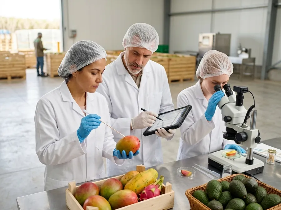 Quality control team inspecting fresh produce